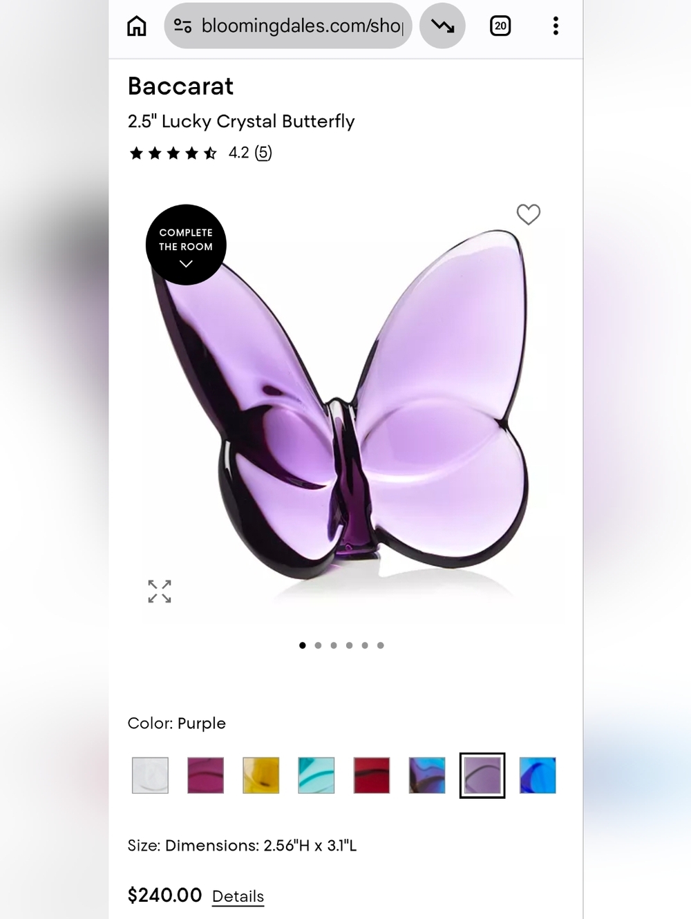 Baccarat Lucky Crystal Butterfly